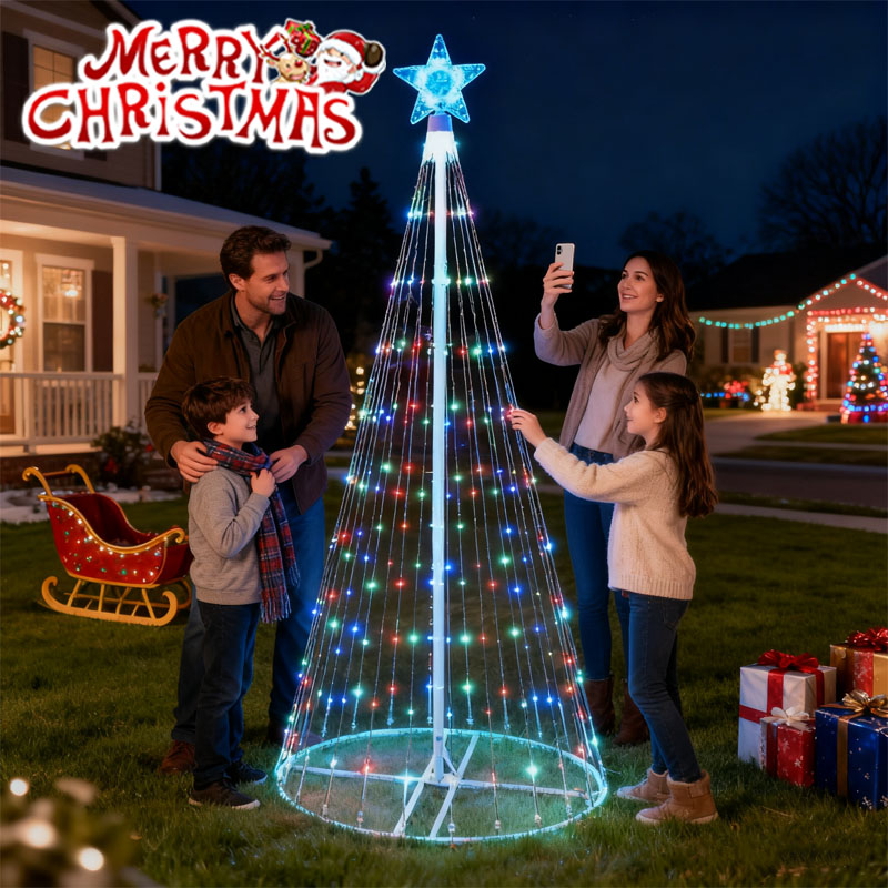 Outdoor Lighting Wire - Solar-Powered LED Waterfall String Lights Christmas