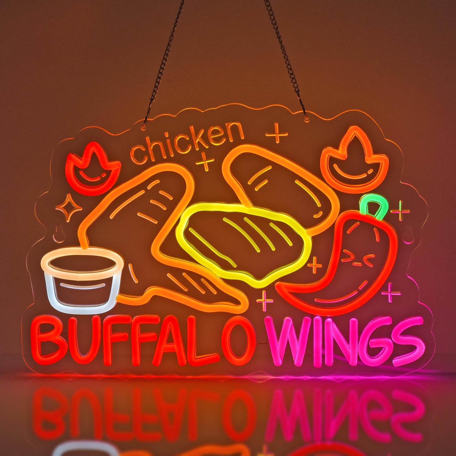 Buffalo Wings LED Neon Sign US - Outdoor Lighting Restaurant ulasan dan harga